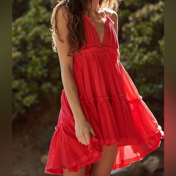 Double Delight Bohemian Backless Cami Lace Ruffle Empire Waist Mini Dress - Picture 5 of 7